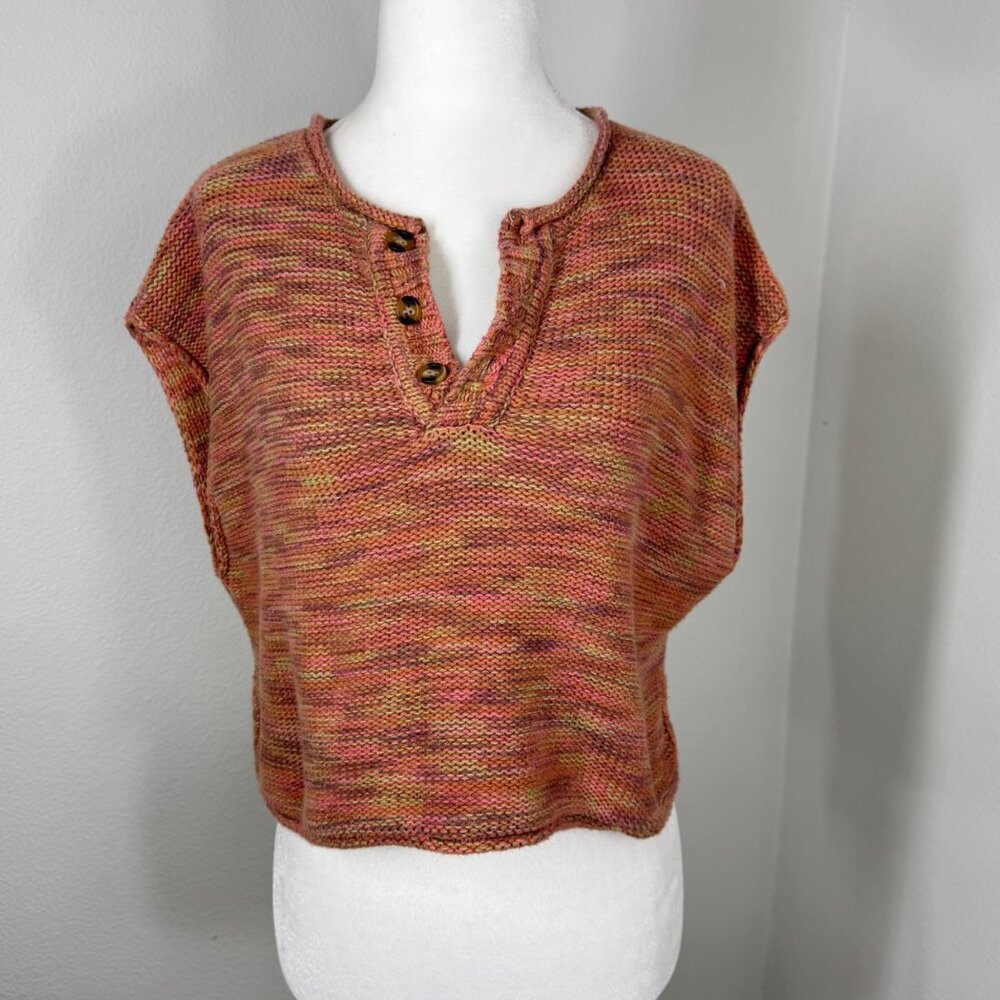 Urban Outfitters Knit Top Sleeveless Henley Sweater Sz S Orange Space Dyed